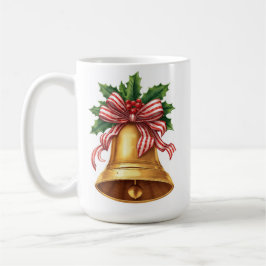 Caneca De Café Sino de Natal Dourado com Azevinho e Laço de Listr