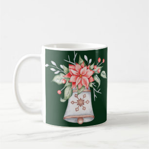 Caneca De Café Sino de Natal Pastel com poinsettia