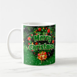 Caneca De Café Sinos Dourados de Natal Feliz Verde
