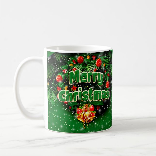 Caneca De Café Sinos Dourados de Natal Feliz Verde (Esquerda)