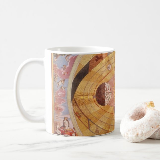 Caneca De Café Sistema Solar Copernicano Antigo, Astronomia Vinta (Com Donut)