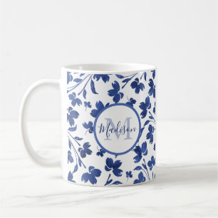 Caneca De Café Sistemas de Flores Indigo Watercolor