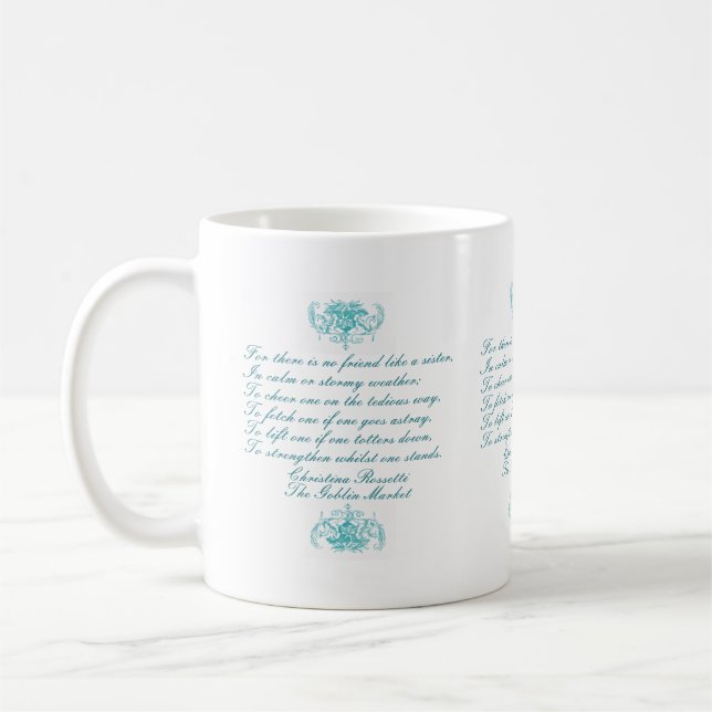 Caneca De Café Sisters Poem por Christina Rossetti Turquoise Ink (Esquerda)