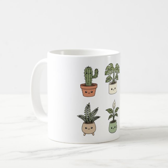 Caneca De Café  Six Happy Plants Coffee Mug | Stress Relief Green (Frente Esquerda)