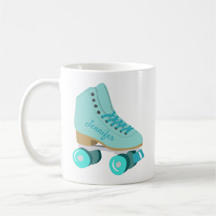 Caneca De Café Skate do cilindro do Quad Retro Azul Teal Personal