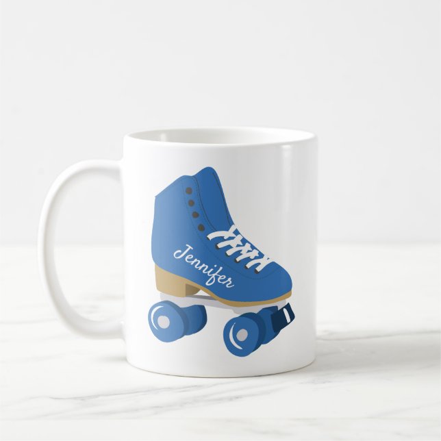 Caneca De Café Skate do cilindro do Quad Retro Real Azul Personal (Esquerda)