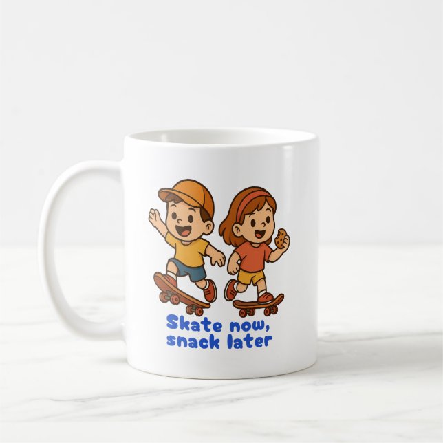Caneca De Café Skate Now, Snack Later – Fun Skater Design (Esquerda)