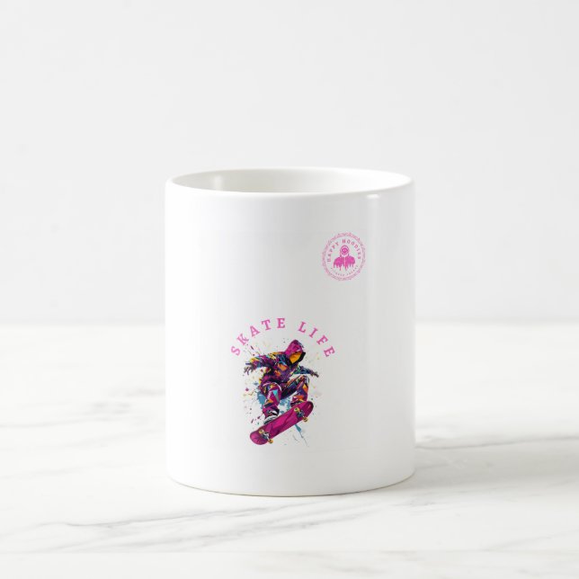 Caneca De Café Skate Vida rosa Hoodie feliz em branco (Centro)