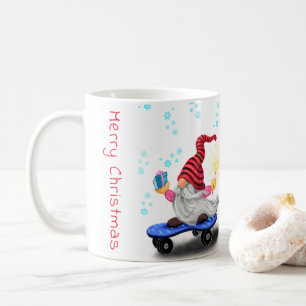 Caneca De Café Skater Gnomo com presentes e faíscas - Natal