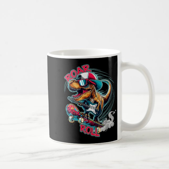 Caneca De Café Skater Guitar T-rex Roar Roll Dinosaur For Boys Me (Direita)
