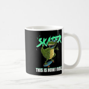 Caneca De Café Skater T-rex Dinossauro É Assim Que Eu Rolo Skateb