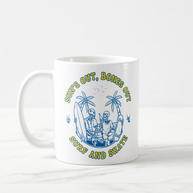 Caneca De Café Skeleton Beach Vibes Surf e Skate de Verão (Esquerda)