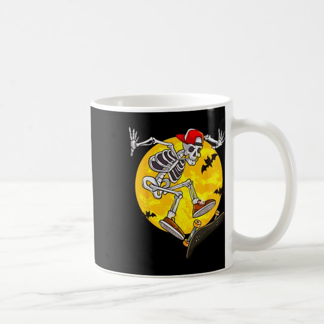 Caneca De Café Skeleton Dia de as Bruxas engraçado Skate (Direita)