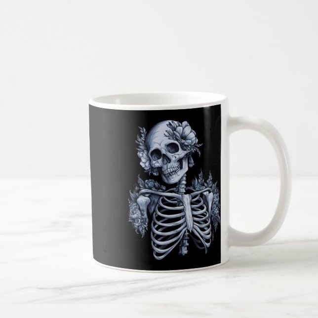 Caneca De Café Skeleton Floral Skull Halloween Occult Wome (Direita)