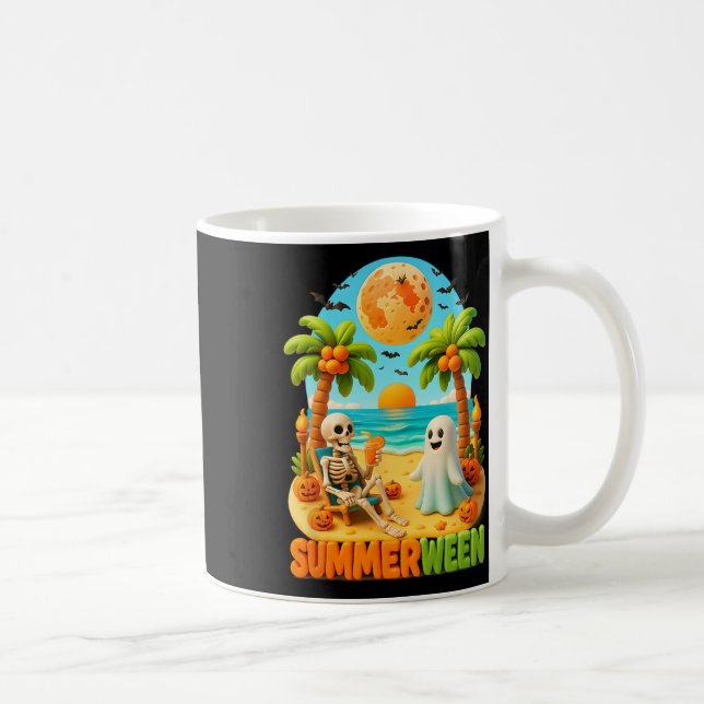 Caneca De Café Skeleton Ghost Beach Palm Halloween Su (Direita)