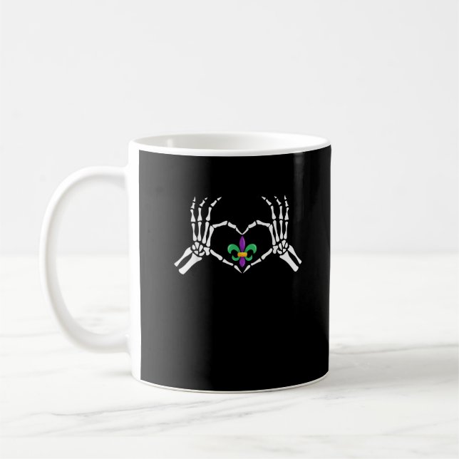 Caneca De Café Skeleton Hand Heart Mardi Gras (Esquerda)