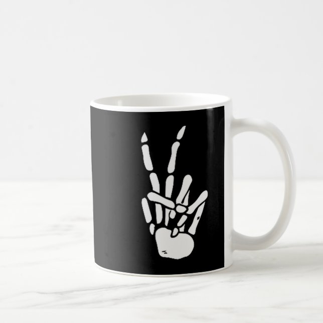 Caneca De Café Skeleton Hand Peace Sign Bone  (Direita)