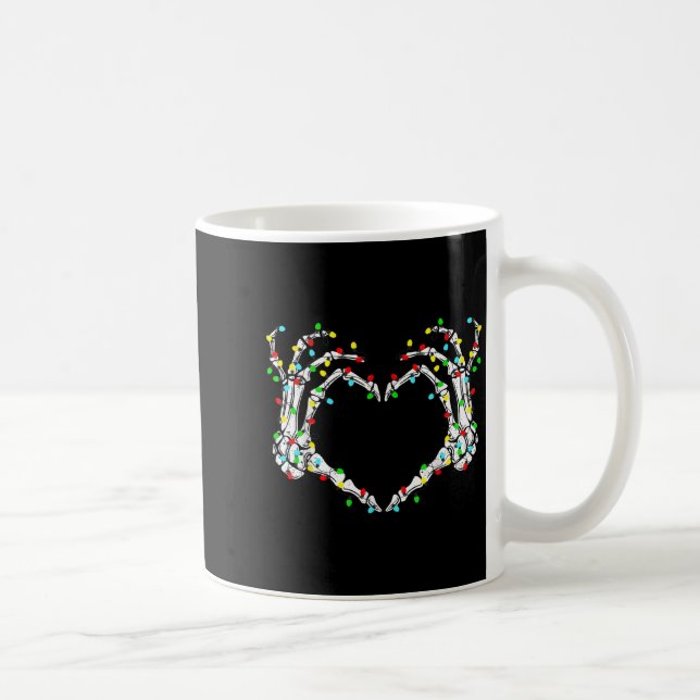 Caneca De Café Skeleton Hands Heart Sign Light Christmas Costume  (Direita)