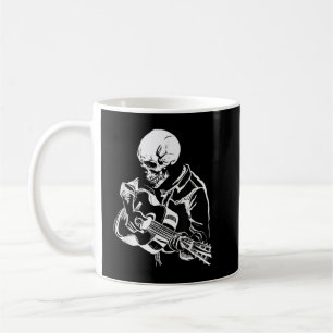 Caneca De Café Skeleton Head Tocando Rock Acústico Em Seu Violão
