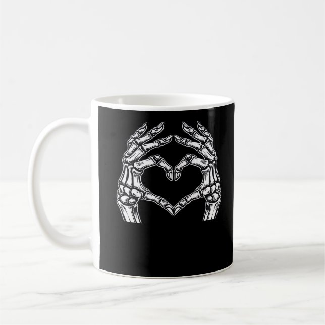 Caneca De Café Skeleton Heart Hands Sign Halloween Figurume Basic (Esquerda)