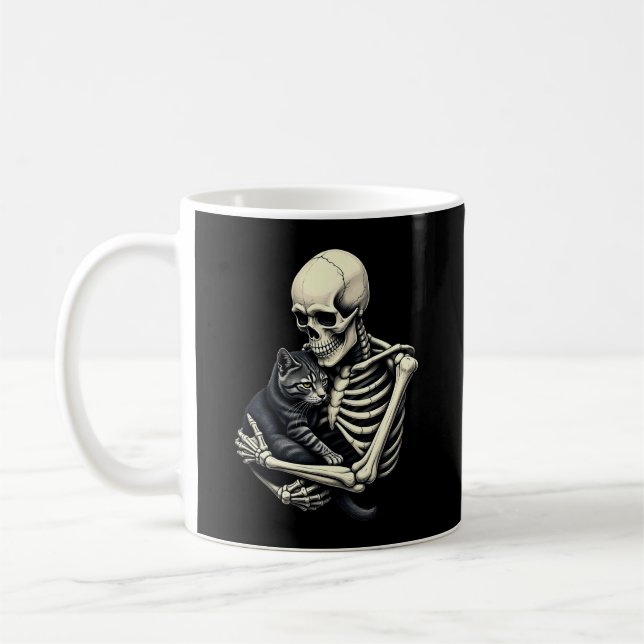 Caneca De Café Skeleton Hugging Cat Funny Halloween Cat Lover (Esquerda)