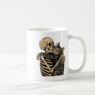 Caneca De Café Skeleton Hugging Cat Halloween Cat Lover Cat Mãe D