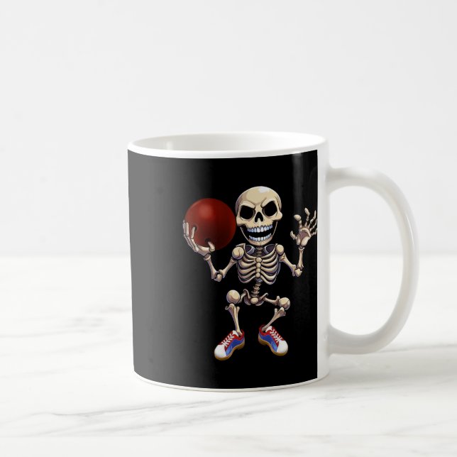 Caneca De Café Skeleton Jogando Boliche Dia de as Bruxas engraçad (Direita)
