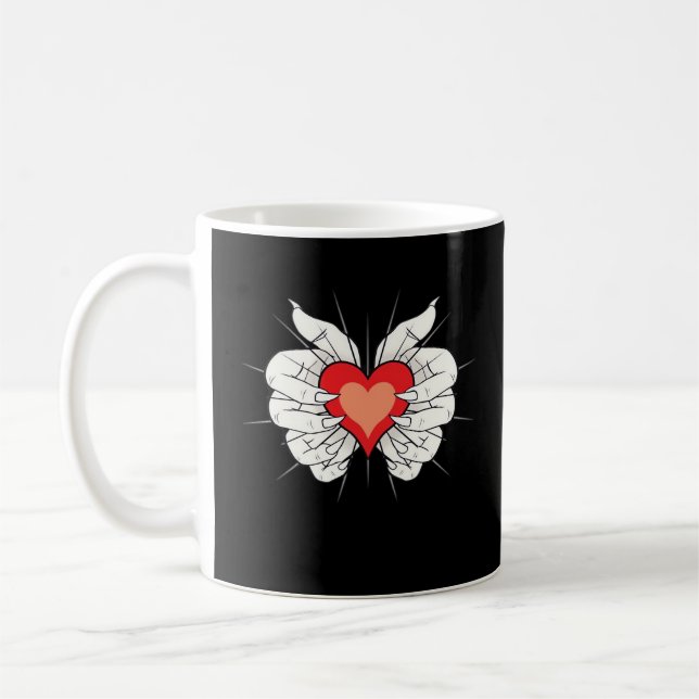 Caneca De Café Skeleton Mãos Cardíaco Clássico (Esquerda)