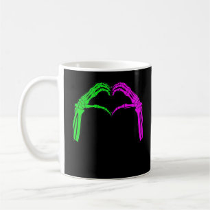 Caneca De Café Skeleton Mãos Sinais de Coração Retro Figurino de