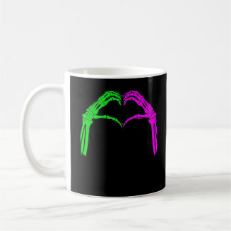 Caneca De Café Skeleton Mãos Sinais de Coração Retro Figurino de