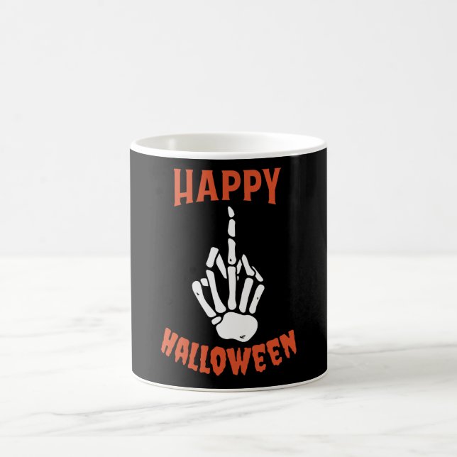 Caneca De Café Skeleton Middle Finger Happy Halloween (Centro)