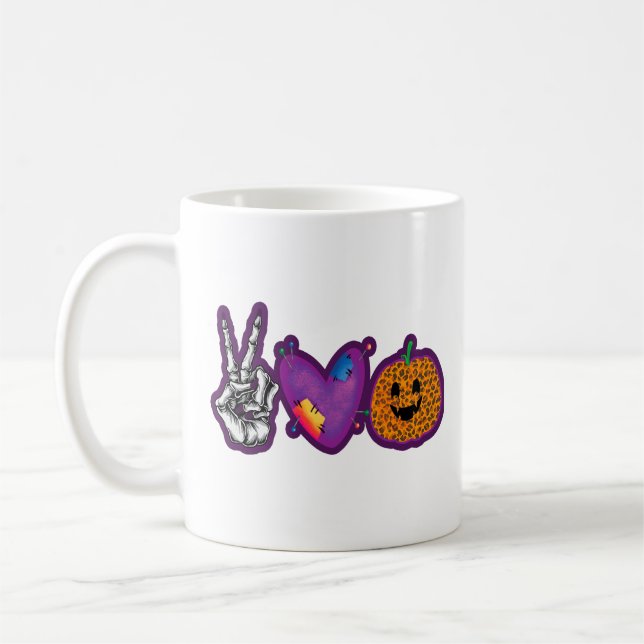 Caneca De Café Skeleton Pumpkin Peace Love Halloween (Esquerda)