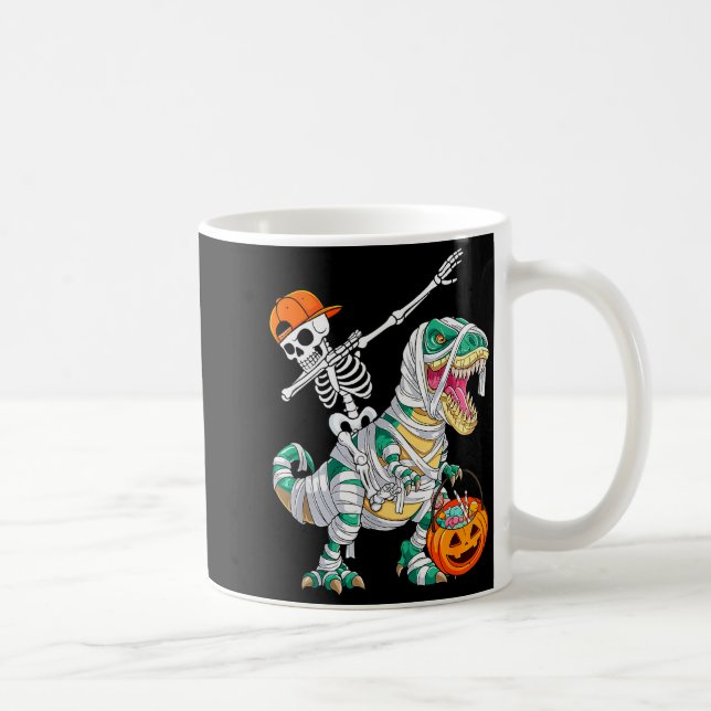 Caneca De Café Skeleton Riding Dancing Dab Dinosaur T Rex Hallowe (Direita)