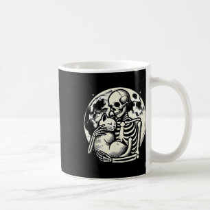Caneca De Café Skeleton Segurando Gato Malandro Halloween Gótico