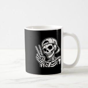 Caneca De Café Skeleton Sinal de Paz de Mão Retro Halloween Skele