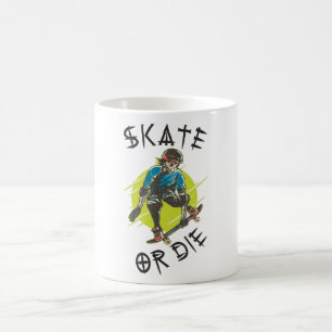 Caneca De Café Skeleton Skateboarder skate ou die