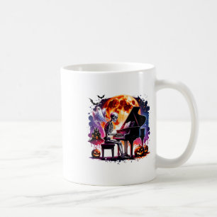 Caneca De Café Skeleton Tocando Piano Com Fantasma Creepta Hallow