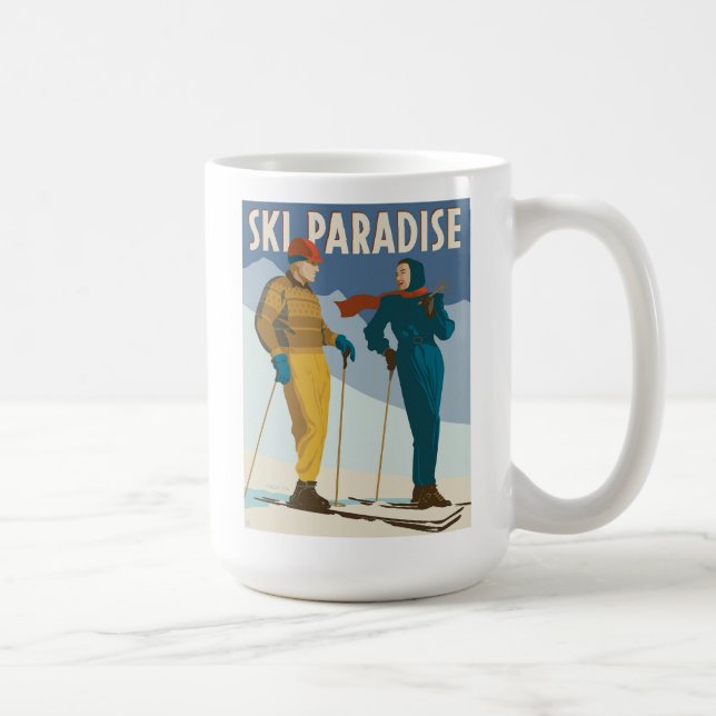 Caneca De Café Ski Paradise Vintage Impressão (Direita)