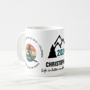 Caneca De Café Ski Vail, Colorado - Man Skier, Name, Black Text