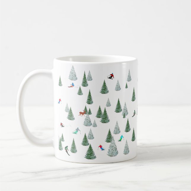 Caneca De Café Skiers Downhill Skiing Illustration  (Esquerda)
