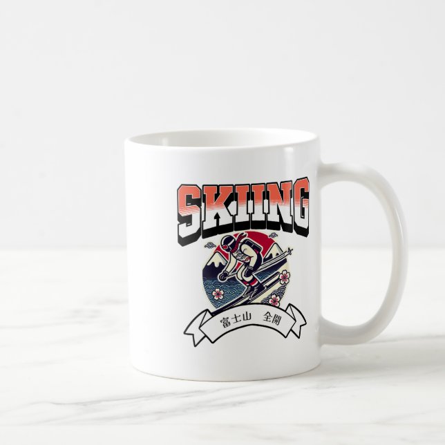 Caneca De Café Skiing Adventure With Mount Fuji Japanese Style  (Direita)