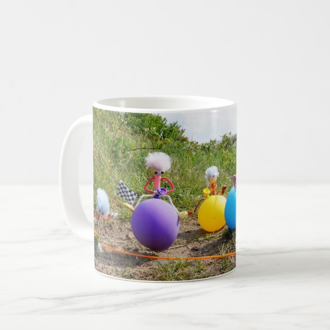 Caneca De Café Skippiebal race van Fubby poppetjes op ballonnen. (Frente Esquerda)