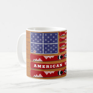 Caneca De Café Skis e Snowflakes USA Flag com Wood Wall
