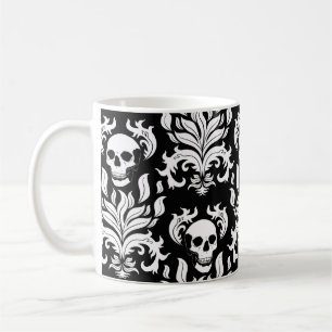 Caneca De Café Skull Flame Damask in stark white on black (Damasc