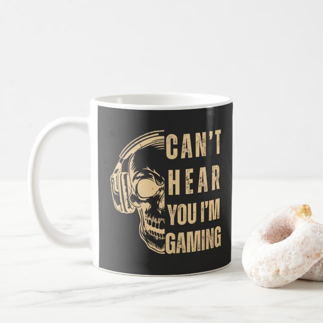 Caneca De Café Skull Gamer Art – Can’t Hear You (Com Donut)