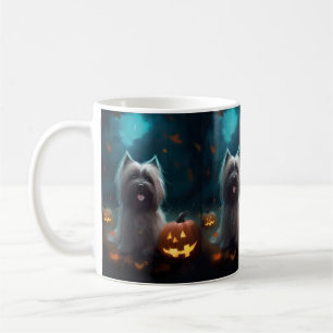 Caneca De Café Skye Terrier de Halloween com Abóboras Assustador 