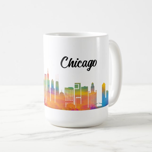 Caneca De Café Skyline Chicago (Frente Esquerda)