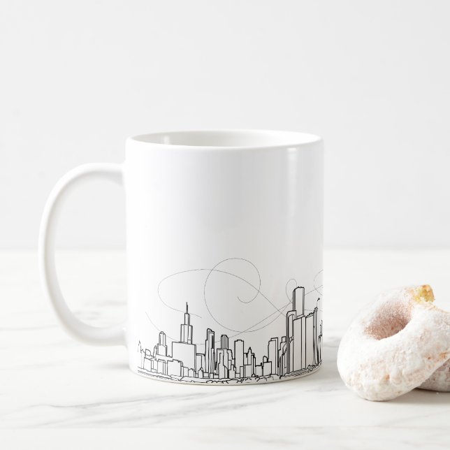 Caneca De Café Skyline da cidade (Com Donut)