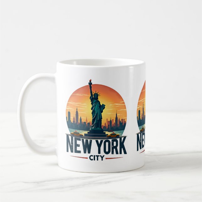 Caneca De Café Skyline Nova Iorque retroativo com Estátua da Libe (Esquerda)