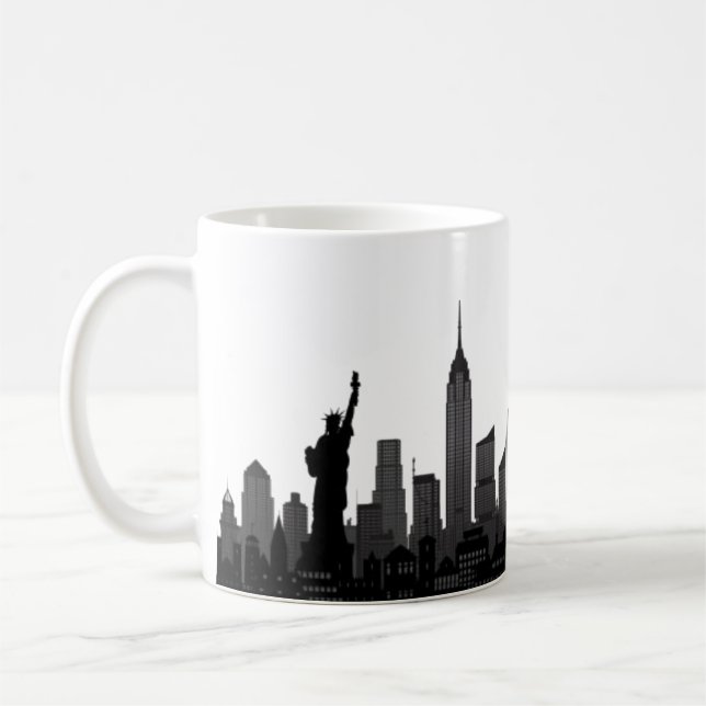 Caneca De Café Skyline Silhouette Black Elegant Script C em Nova  (Esquerda)